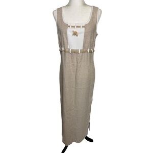 Beautiful Linen Beige Maxi Dress with White Accent